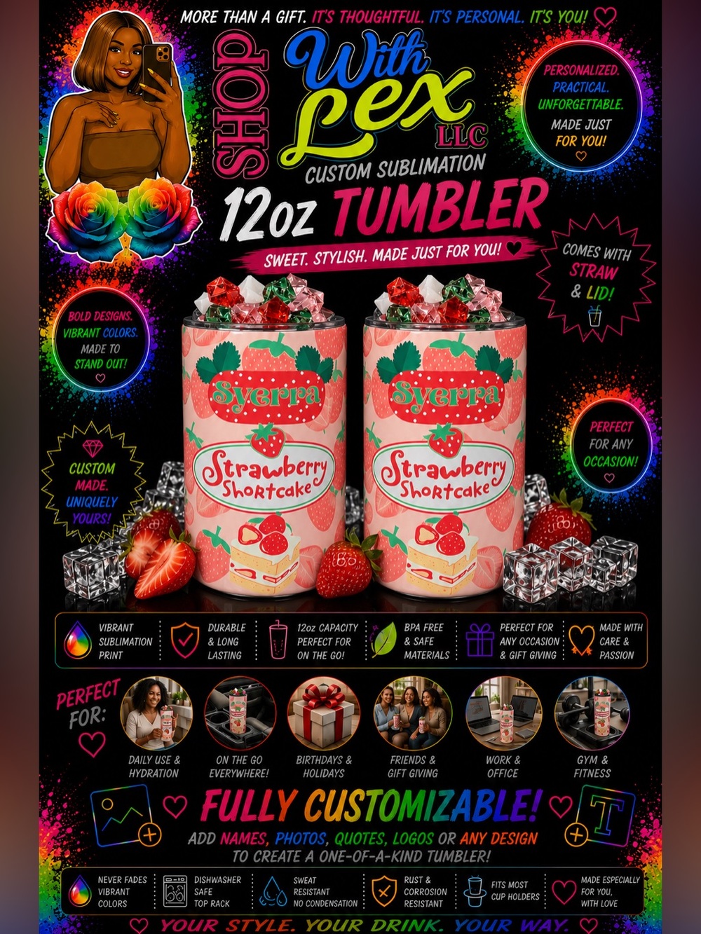 ✨ Custom 12oz Decorative Top Sublimation Tumblers